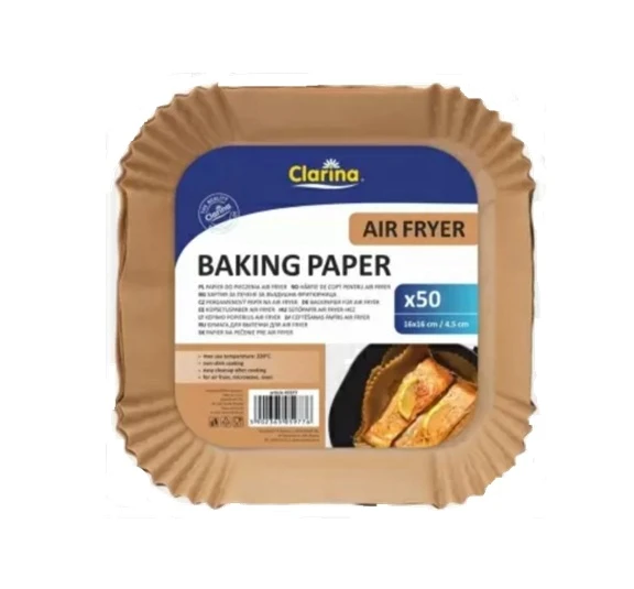 CLARINA HARTIE COPT PATRATA PENTRU AIR FRYER 16X16X4.5CM 50BUC 